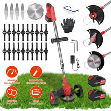 Load image into Gallery viewer, 3-in-1 Electric Cordless Grass Wacker Battery Powered Grass Trimmer with Wheels Adjustable Head with 2-Pieces 2500mAh Batteries
