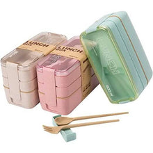 Load image into Gallery viewer, 3-Layer Stackable Bento Box Japanese Lunch Box Kit with Spoon &amp; Fork
