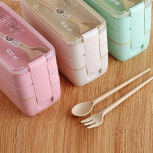 Load image into Gallery viewer, 3-Layer Stackable Bento Box Japanese Lunch Box Kit with Spoon &amp; Fork
