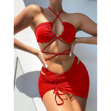 Load image into Gallery viewer, 3-Pack: Criss Cross Halter Bikini Swimsuit &amp; Beach Skirt
