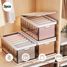 Load image into Gallery viewer, 3-Pack: Foldable Storage Bin with Lid Stackable Plastic Closet Organizer
