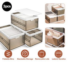 Load image into Gallery viewer, 3-Pack: Foldable Storage Bin with Lid Stackable Plastic Closet Organizer
