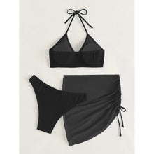 Load image into Gallery viewer, 3-Pack: Textured Ring Linked Halter Bikini Swimsuit &amp; Beach Skirt
