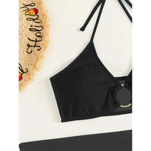 Load image into Gallery viewer, 3-Pack: Textured Ring Linked Halter Bikini Swimsuit &amp; Beach Skirt
