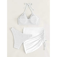 Load image into Gallery viewer, 3-Pack: Textured Ring Linked Halter Bikini Swimsuit &amp; Beach Skirt
