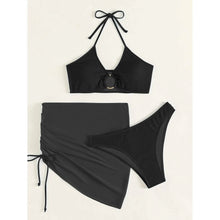 Load image into Gallery viewer, 3-Pack: Textured Ring Linked Halter Bikini Swimsuit &amp; Beach Skirt
