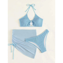 Load image into Gallery viewer, 3-Pack: Textured Ring Linked Halter Bikini Swimsuit &amp; Beach Skirt
