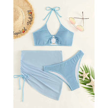 Load image into Gallery viewer, 3-Pack: Textured Ring Linked Halter Bikini Swimsuit &amp; Beach Skirt
