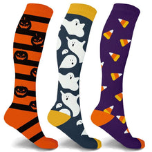 Load image into Gallery viewer, 3-Pairs: Halloween Fun Knee High Compression Socks
