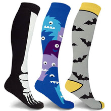 Load image into Gallery viewer, 3-Pairs: Halloween Fun Knee High Compression Socks
