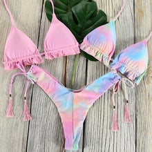 Load image into Gallery viewer, 3 Piece Beautiful Pink Bikini Women Beach Outdoor Swimwear Floral Print Bikini Set Bikinis Swimsuit Women's Basic Push Up Bikini Set Textured Straps Wire Free Summer Bathing Suit
