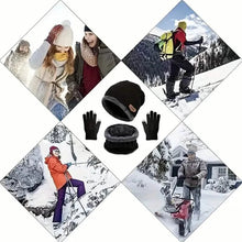 Load image into Gallery viewer, 3-Piece Set: Black Knit Hats Warm Beanies Winter Neck Gaiter Elastic Gloves
