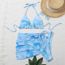 Load image into Gallery viewer, 3 Piece Women Bikini Modern Swimsuit Women High Cut  Suit Halter Swimwear Women's Bikini Swimsuits With Wrap Skirt Lace Up Pieces Strings High Cut Bikini Set Bathing Suits Female Triangle Backless Bathing Suit
