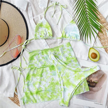 Load image into Gallery viewer, 3 Piece Women Bikini Modern Swimsuit Women High Cut  Suit Halter Swimwear Women's Bikini Swimsuits With Wrap Skirt Lace Up Pieces Strings High Cut Bikini Set Bathing Suits Female Triangle Backless Bathing Suit
