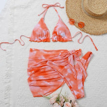 Load image into Gallery viewer, 3 Piece Women Bikini Modern Swimsuit Women High Cut  Suit Halter Swimwear Women's Bikini Swimsuits With Wrap Skirt Lace Up Pieces Strings High Cut Bikini Set Bathing Suits Female Triangle Backless Bathing Suit
