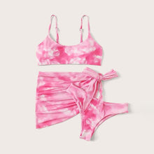 Load image into Gallery viewer, 3 Piece Women Bikini Modern Swimsuit Women High Cut  Suit Halter Swimwear Women's Bikini Swimsuits With Wrap Skirt Lace Up Pieces Strings High Cut Bikini Set Bathing Suits Female Triangle Backless Bathing Suit
