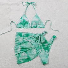 Load image into Gallery viewer, 3 Piece Women Bikini Modern Swimsuit Women High Cut  Suit Halter Swimwear Women's Bikini Swimsuits With Wrap Skirt Lace Up Pieces Strings High Cut Bikini Set Bathing Suits Female Triangle Backless Bathing Suit

