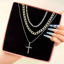 Load image into Gallery viewer, 3-Piece: Women's Retro Luxury Artificial Crystal Cross Stackable Necklace Set

