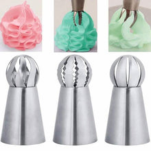 Load image into Gallery viewer, 3-Pieces: Russian Stainless Steel Tips Tulip Sphere Whip Cream Buttercream Icing Piping Nozzles
