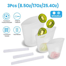 Load image into Gallery viewer, 3-Pieces: Silicone Food Storage Bags Reusable Leakproof Food Container Set with 3 Seals
