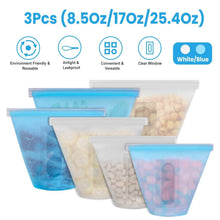 Load image into Gallery viewer, 3-Pieces: Silicone Food Storage Bags Reusable Leakproof Food Container Set with 3 Seals
