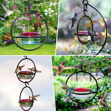 Load image into Gallery viewer, 3-Pieces: Stackable Hanging Humming Bird Feeder with Metal Frame &amp; Red Plastic Bowl
