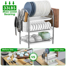 Load image into Gallery viewer, 3-Tier Dish Drying Rack Shelf with 3 Drain Trays Chopping Board
