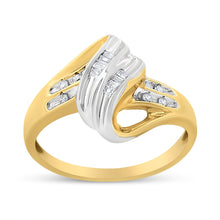 Load image into Gallery viewer, 10K Yellow and White Gold 1.00 Cttw Round And Baguette-Cut Diamond Accent Bypass Ring (H-I Color, I2-I3 Clarity) - Ring Size 7

