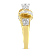 Load image into Gallery viewer, 14K Two-Toned Gold Round, Baguette and Princess Cut Diamond Ring (1 1/8 Cttw, H-I Color, SI2-I1 Clarity) - Size 6

