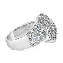 Load image into Gallery viewer, 14K White Gold 1-1/2 Cttw Round and Baguette Diamond Bypass Cocktail Ring Band (H-I Color, SI1-SI2 Clarity) - Size 7
