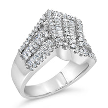 Load image into Gallery viewer, 14K White Gold 1-1/2 Cttw Round and Baguette Diamond Bypass Cocktail Ring Band (H-I Color, SI1-SI2 Clarity) - Size 7
