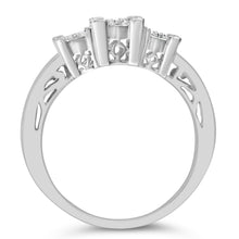 Load image into Gallery viewer, 10K White Gold 1/2 Cttw Brilliant &amp; Baguette Cut Diamond 3 Stone Design with 3 Square Clusters Engagement Ring (H-I Color, SI2-I1 Clarity) - Size 6-3/4
