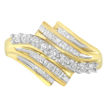 Load image into Gallery viewer, 10K Yellow Gold Round and Baguette Diamond-Cut Ring (1/2 Cttw, I-J Color, I1-I2 Clarity) - Size 7
