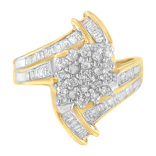 Load image into Gallery viewer, 10K Yellow Gold Round and Baguette-Cut Diamond Bypass Cluster Ring (1.0 Cttw, I-J Color, I1-I2 Clarity) - Size 8
