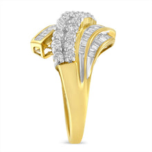 Load image into Gallery viewer, 10K Yellow Gold 1.0 Cttw Round &amp; Baguette Cut Diamond 64 Stone Bypass Style Channel Set Modern Statement Ring (H-I Color, SI1-SI2 Clarity) - Size 6
