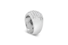 Load image into Gallery viewer, .925 Sterling Silver 1.0 Cttw Baguette-Cut Diamond 6-Row Channel Set Domed Tapered Cocktail Fashion Ring (H-I Color, I2-I3 Clarity) - Size 6-1/2
