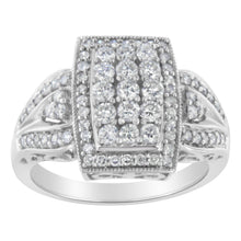 Load image into Gallery viewer, 10K White Gold 1.0 Cttw Diamond Rectangular Cushion Shaped Cluster Halo Flared Band Cocktail Fashion Ring (H-I Color, SI2-I1 Clarity) - Size 7
