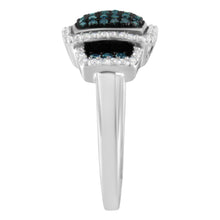 Load image into Gallery viewer, Black Rhodium Plated .925 Sterling Silver 1/2 Cttw White &amp; Blue Diamond Square Halo Cocktail Ring (Fancy Blue &amp; H-I Color, I2-I3 Clarity) - SIze 6
