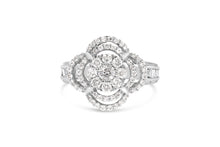 Load image into Gallery viewer, 14K White Gold 1.0 Cttw Round &amp; Baguette Cut Diamond Floral Cluster Quatrefoil Channel Set Band Cocktail Statement Ring (H-I Color, SI2-I1 Clarity) - Size 6-3/4
