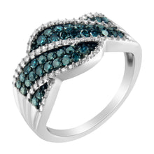 Load image into Gallery viewer, .925 Sterling Silver Treated Blue Color Diamond cocktail Ring (1/2 Cttw, Treated Blue Color, I2-I3 Clarity) - Size 6-3/4
