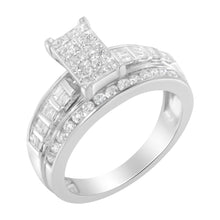Load image into Gallery viewer, 14K White Gold 1.0 Cttw Mixed-Cut Diamond Rectangle Invisible-Set Composite Cluster Ring with Bar- and Channel-Set Band (H-I Color, SI2-I1 Clarity) - Size 7
