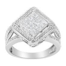 Load image into Gallery viewer, .925 Sterling Silver 2/5 Cttw Princess Cut Diamond Square On Point Cluster Composite Cocktail Ring (H-I Color, SI1-SI2 Clarity) - Size 6
