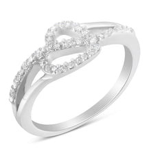 Load image into Gallery viewer, .925 Sterling Silver 1/8 Cttw Diamond Open Heart Leaf Curvy Bypass Accent Fashion or Promise Ring (I-J Color, I2-I3 Clarity) - Size 6
