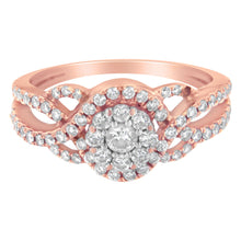 Load image into Gallery viewer, 10K Rose Gold 3/4 Cttw Diamond Floral Cluster Head and Twisted Shank Cocktail  Ring (H-I Color, SI1-SI2 Clarity)- Size 7
