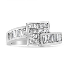 Load image into Gallery viewer, 14K White Gold 1 1/2 Cttw Invisible-Set Princess and Channel-Set Baguette Diamond Geometric Bypass Ring Band (G-H Color, SI2-I1 Clarity) - Ring Size 7

