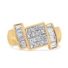 Load image into Gallery viewer, 14K Yellow Gold 1 5/8 Cttw Invisible-Set Princess and Baguette Diamond Cocktail Band Ring
