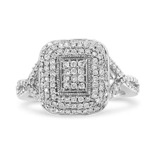 Load image into Gallery viewer, .925 Sterling Silver 1/2 Cttw Round-Cut Diamond Cluster Cushion Ring (I-J , I1-I2) - Size 7
