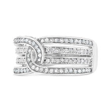 Load image into Gallery viewer, .925 Sterling Silver 1/2 Cttw Diamond Multi-Row Bypass Band Ring (I-J Color, I3 Clarity) - Size 7
