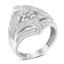 Load image into Gallery viewer, .925 Sterling Silver 1-1/8 Cttw Round &amp; Baguette Diamond 'Flower &amp; Fern' Cluster Cocktail Fashion Ring (I-J Color, I2-I3 Clarity) - Size 6
