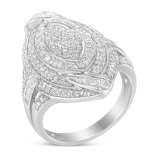 Load image into Gallery viewer, .925 Sterling Silver &amp; 1-1/8 Cttw Diamond Marquise Shaped Cluster Triple Halo Knot Cocktail Fashion Ring (I-J Color, I2-I3 Clarity) - Size 6

